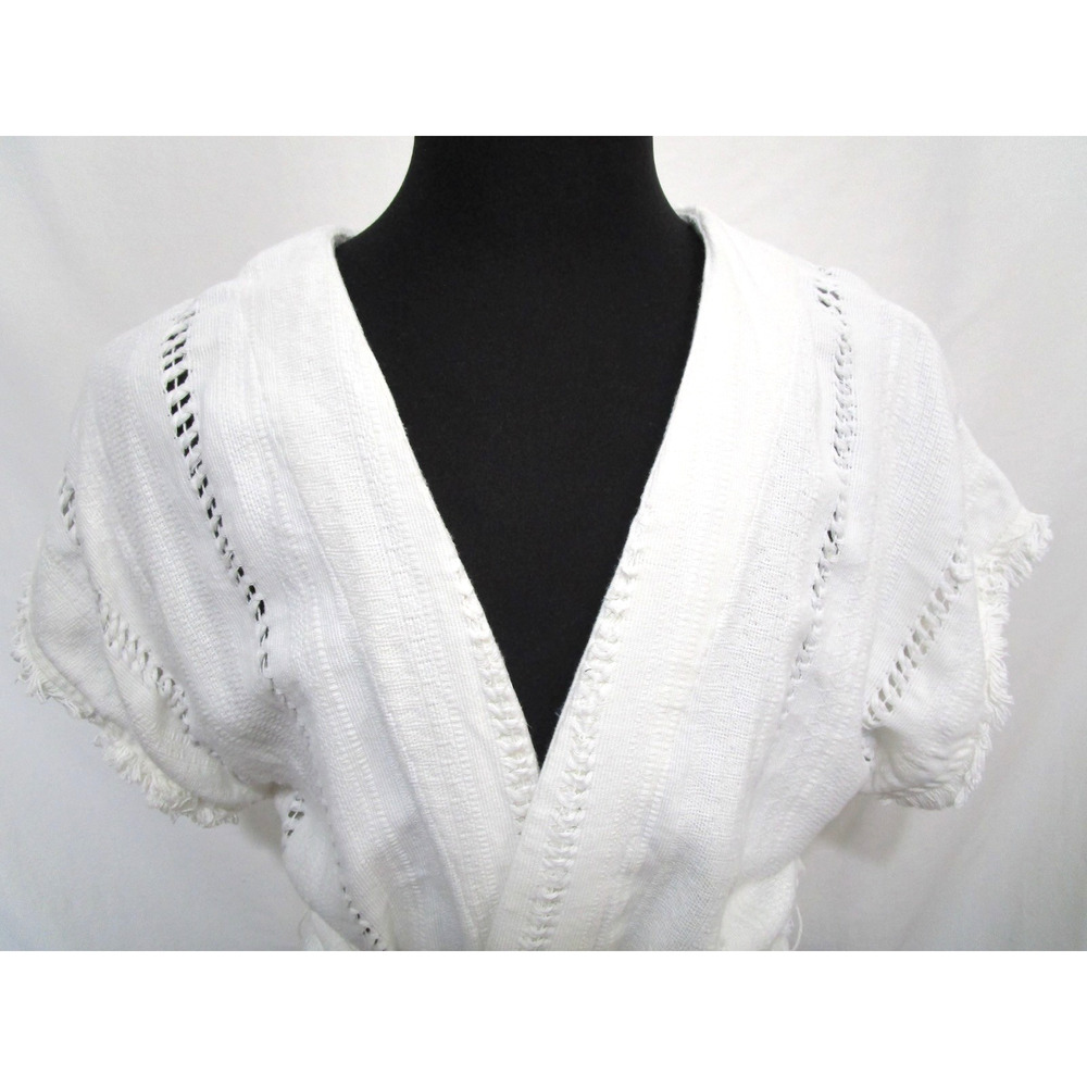 Vintage Handwoven Mexican White Belted Boho Wrap Shirt Women Sz M/L - Picture 2 of 13